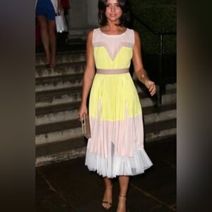 BCBGMaxAzria Yellow and Pink Midi Dress size 0